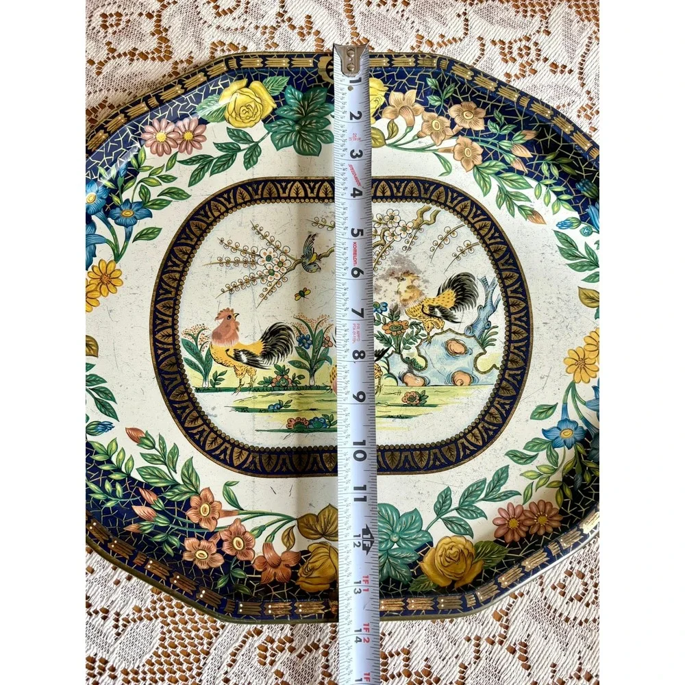 Vintage Daher Decorated‎ Ware Tin Tray Rooster Floral Octagon England Rustic 17